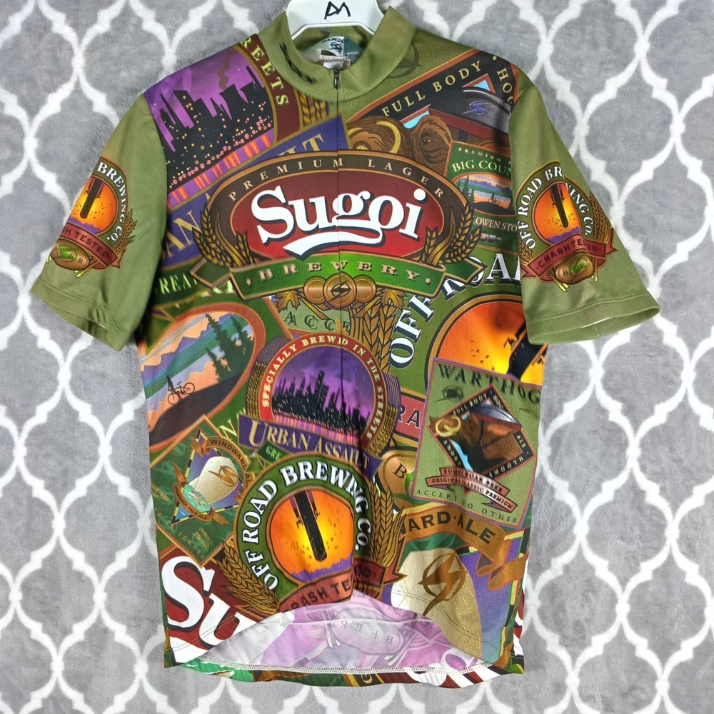 Sugoi Brewery Cycling Jersey Men Medium Green Beer Graphic Short Sleeve Zip Up